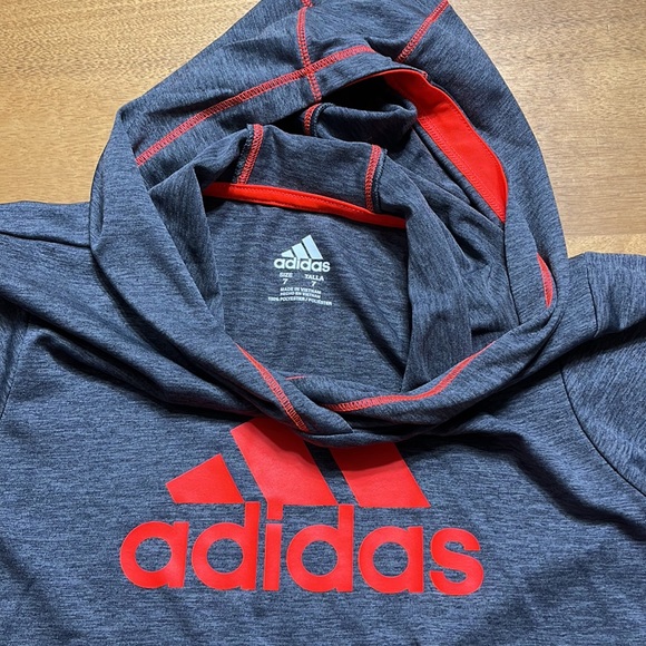 Boys hooded long sleeve dry fit neon orange and charcoal grey shirt. - Picture 3 of 5